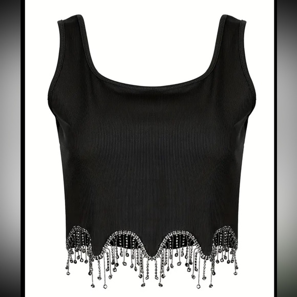 NEW Large Rhinestone Tassel Tank Top Glittery Sexy Summer - Picture 3 of 4